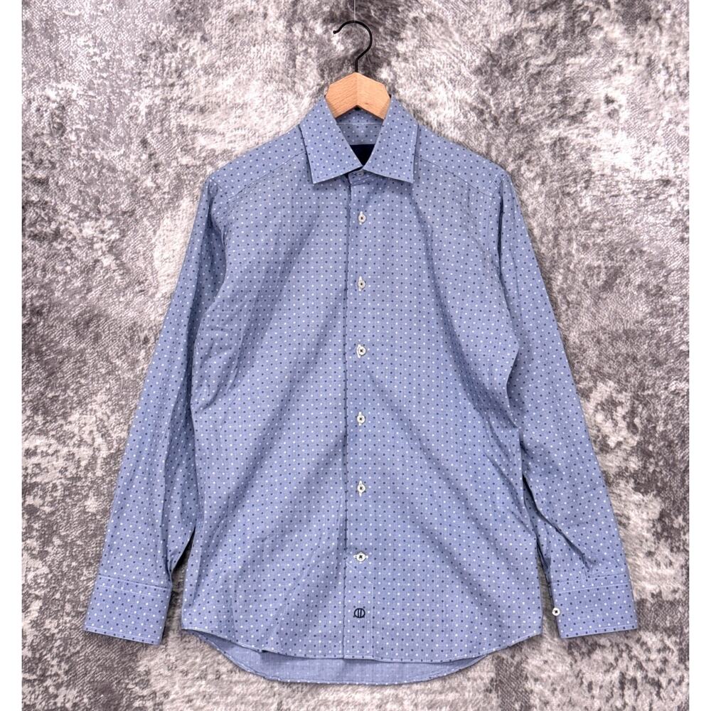 David Donahue Dress Shirt 15 Mens Blue Slim Fit Geometric 32/33